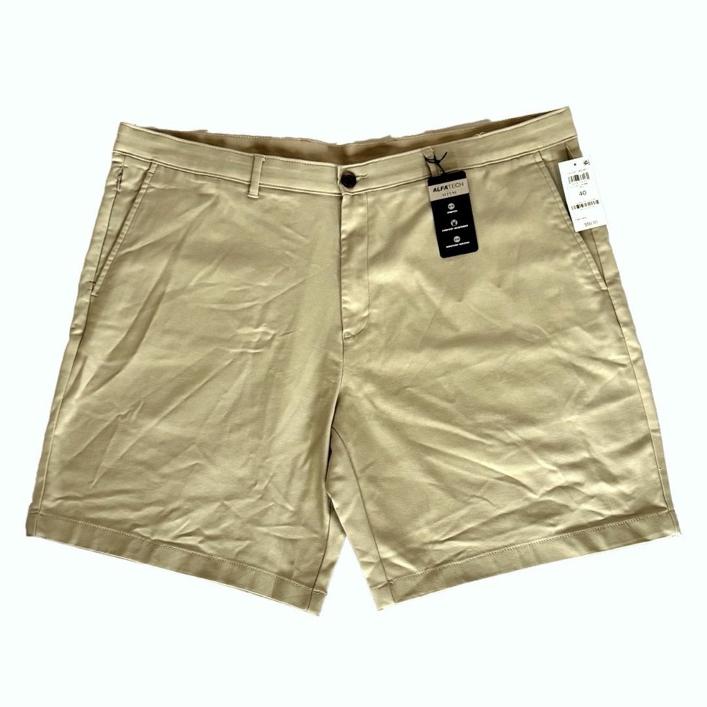 Men's W40 9" Inseam Alfani Alfatech Twill Stretch Flat Front Khaki Shorts NWT